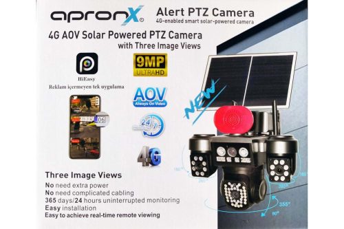 APRONX APX-WSP795 9MP AOV 4G SOLAR 3 KAMERA 60 LED PTZ KAMERA
